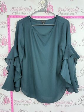 Ann Taylor Teal Ruffle Sleeve Blouse - Women's Top